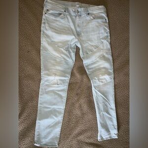 True Religion Men's Rocco Motto Distressed Light Blue Skinny Jeans size 40 x 33